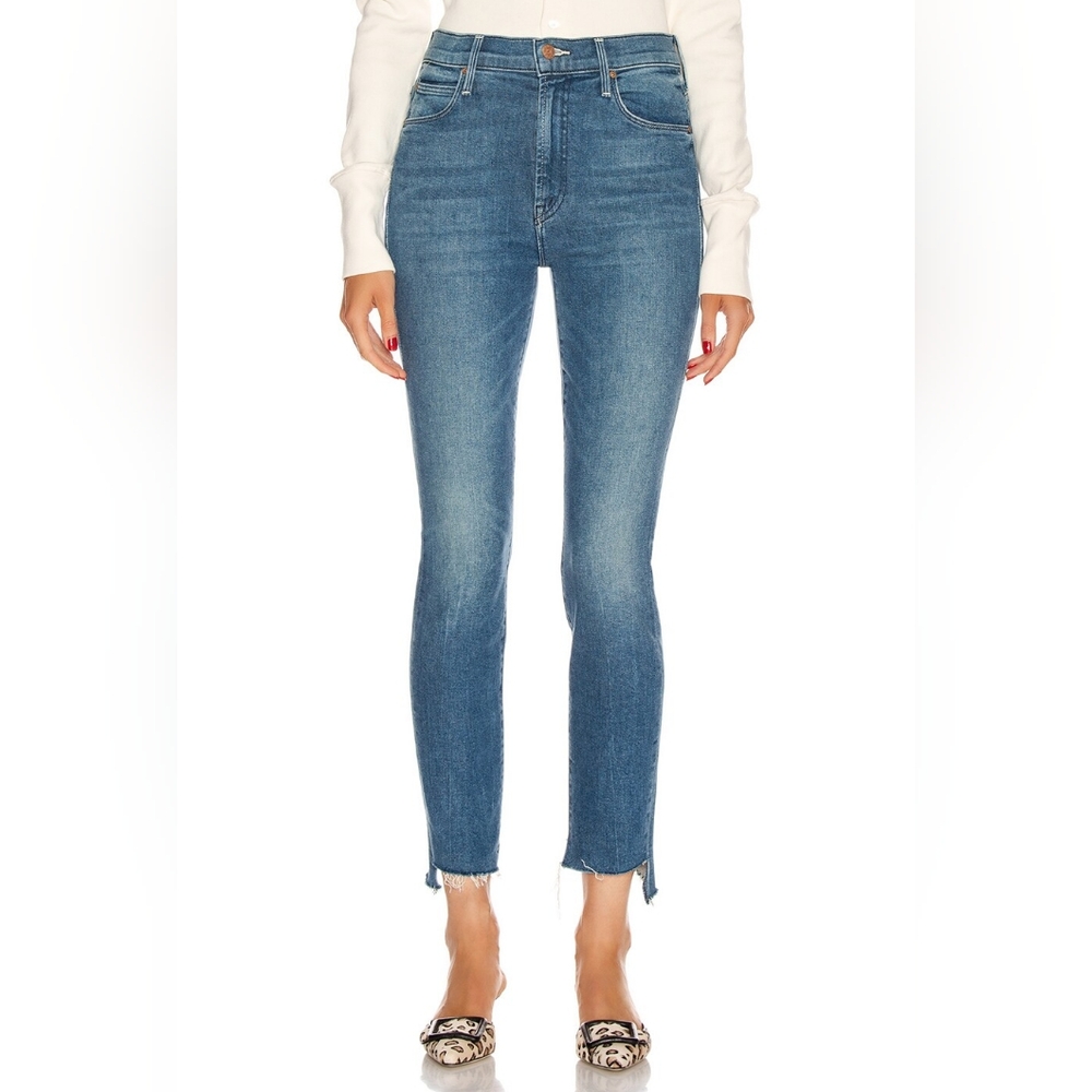 MOTHER High Rise Skinny Jeans Size 26 The Stunner Two Step Fray Runaway Train